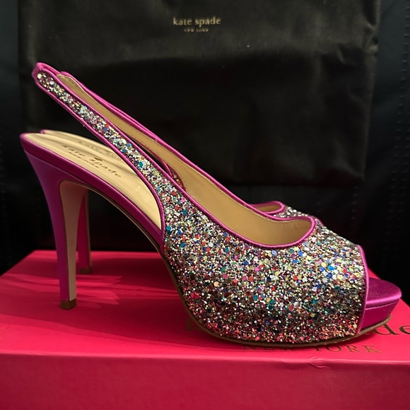 KATE SPADE GLITZY MULTI GLITTER FUCHSIA PLATFORM HEELS | NIB | AUTHENTIC RARE - Picture 2 of 7